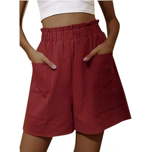 Lroveb Linen Shorts for Women High Waisted Bermuda Shorts Summer Casual Elastic Waist Comfy Lounge Shorts With Pockets Orange