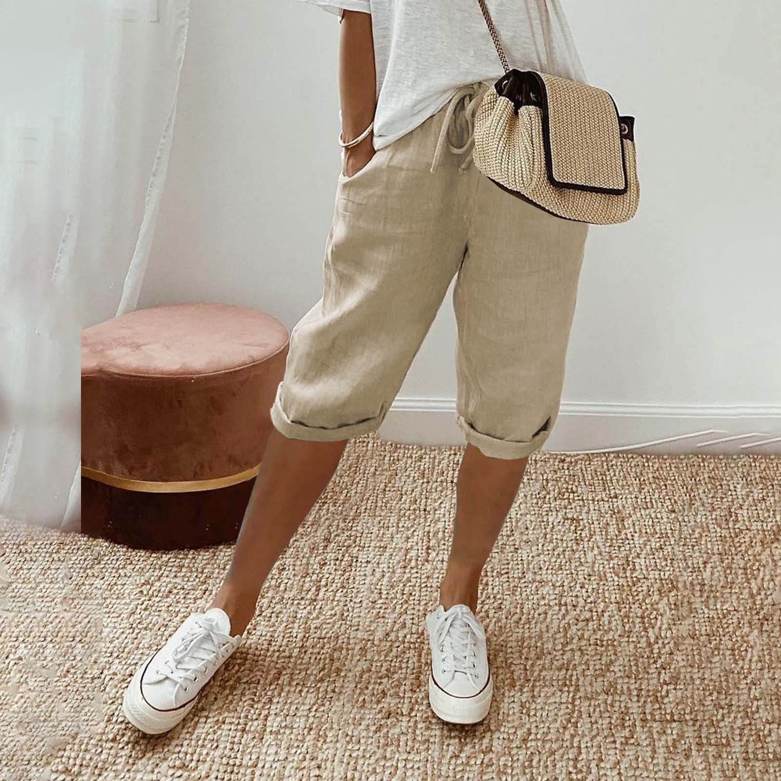 Lroveb Linen Shorts for Women, High Waisted Bermuda Shorts, Womens Knee ...