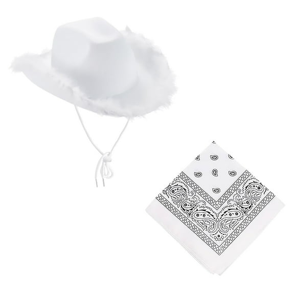 Lroveb Mardi Gras Cowboy Hats for Women Western Hat Scarf Two Piece Set Fedora Hat