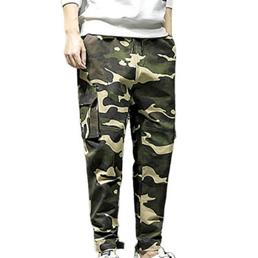 Lroveb Men's Camouflage Casual Multi Pocket Drawstring Trousers Work Pants Men's Pants
