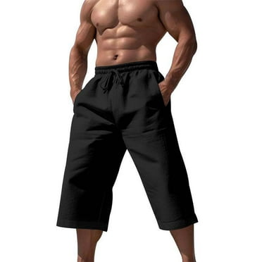 Lroveb Men's Capri Loose Casual Pants Summer Beach Cropped Shorts Workout Pants for Men