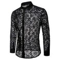 thumbnail image 1 of Lroveb Men's Pure Color Fashion Full Lace Club Hollow Long Sleeves Lapel Shirt Mens Top, 1 of 4
