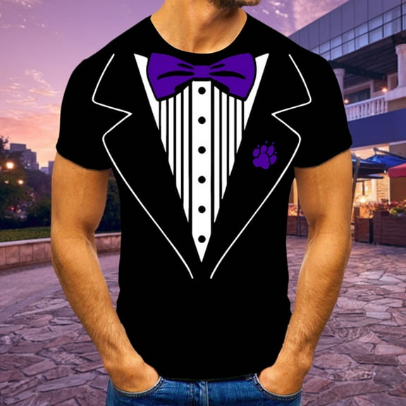 Lroveb Men's Street Fashion Casual Suit Fake Two Piece Round Neck Short Sleeve T Sleeve Mens Top