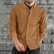 LROVEB Mens Autumn Winter Corduroy Shirts Casual Long Sleeves Solid Color Buttoned Lightweight Shirts Mens Top