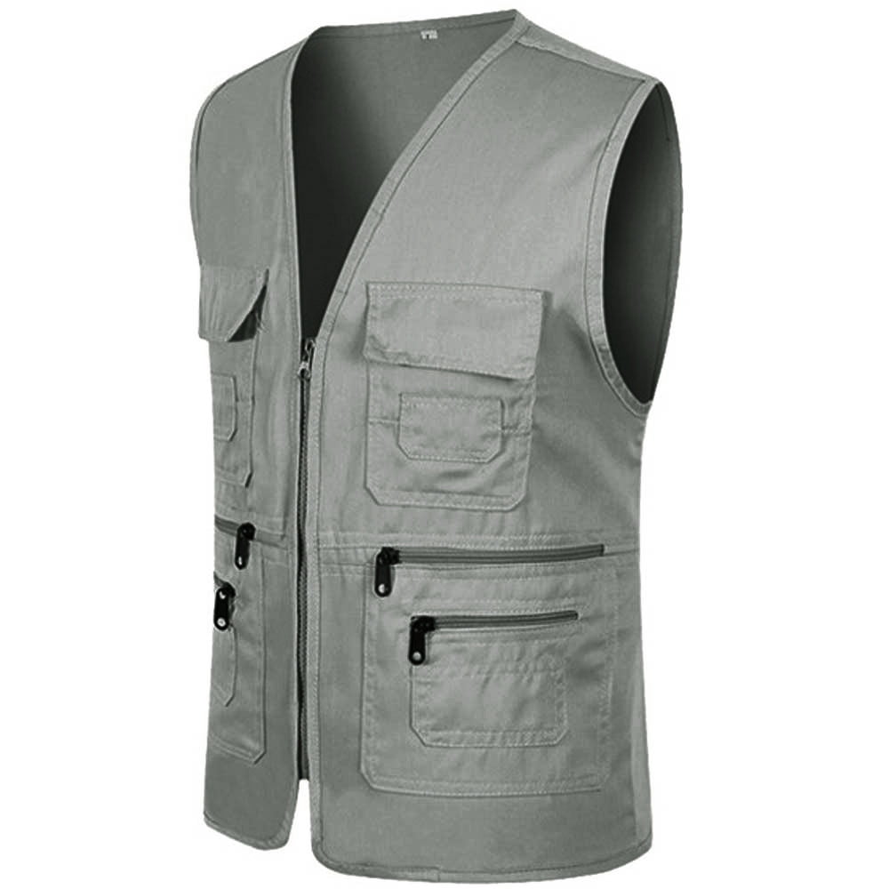 Lroveb Mens Cargo Vests Men Zipper Casual Multi Pocket Sleeveless