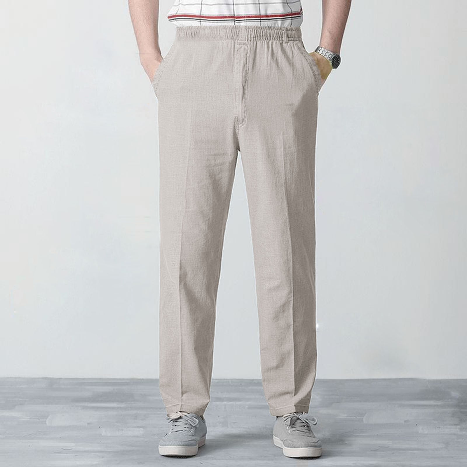 Lroveb Mens Casual Pants Men's Pants Elastic Waist Drawstring Trousers