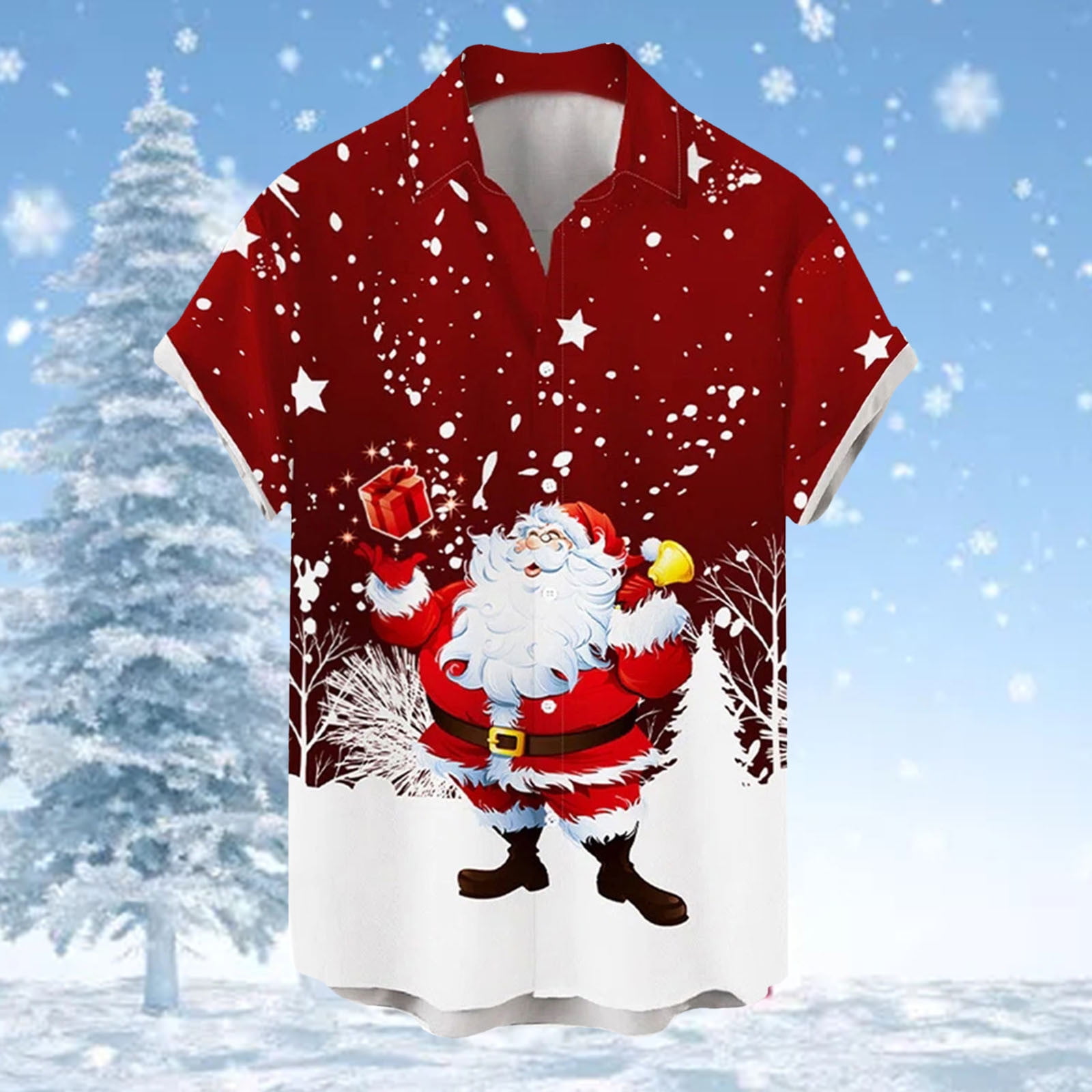 Lroveb Mens Christmas Shirts Santa Claus Graphic Button-up Shirts Loose ...