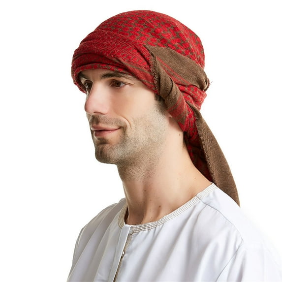 Lroveb Mens Hijab Hat Arab Textured Printed Muslim High End Wool Material Turban Headband