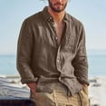 thumbnail image 1 of Lroveb Mens Linen Shirts Cardigan T Shirt For ManLong SleeveOutdoorLoose Trendy Shirt Coffee, 1 of 8