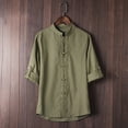 thumbnail image 1 of Lroveb Mens Linen Shirts Men Daily Classic Style Kung Fu Shirt Tops Tang Suit Three Quarter Sleeve Linen Blouse Army Green, 1 of 4
