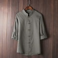 thumbnail image 1 of Lroveb Mens Linen Shirts Men Daily Classic Style Kung Fu Shirt Tops Tang Suit Three Quarter Sleeve Linen Blouse Grey, 1 of 4