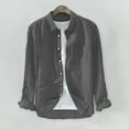 thumbnail image 1 of Lroveb Mens Linen Shirts Shirts Cotton T Linen Button Baggy Long Plus Men's Pocket Sleeve Solid Size Blouse Dark Grey, 1 of 3