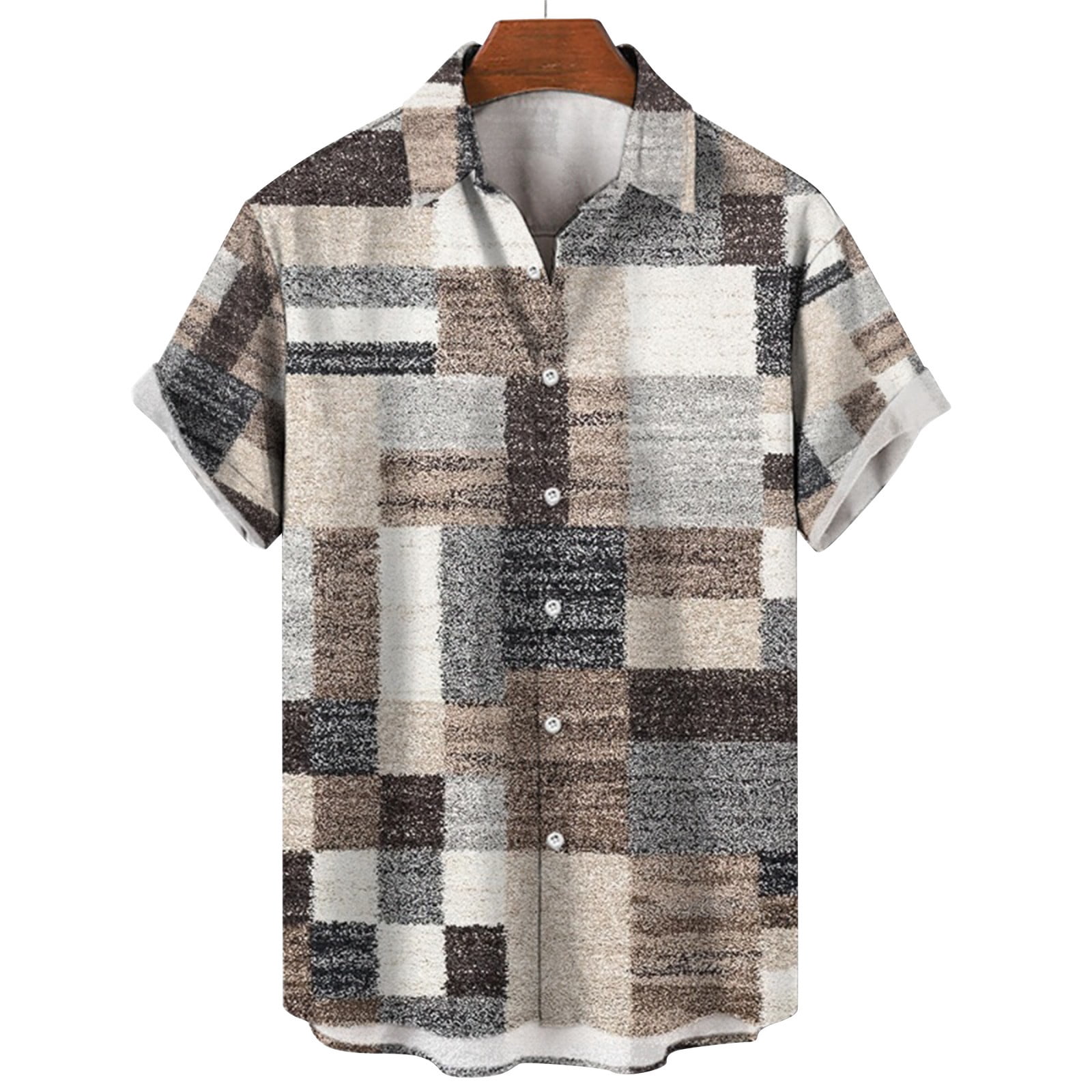 TheyLook Men's Short Sleeve Button Down Shirt - Casual Summer Striped Patchwork Hawaiian Beach Shirt, Blue, Medium - View #4