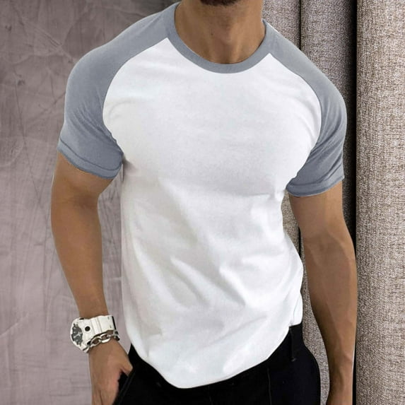 Lroveb Mens Spring Summer Casual Sports Color Block Raglan Sleeves Round Neck T Shirt Mens Top