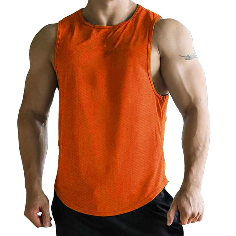 Lroveb Mens Tank Tops Solid Color Sports Leisure Sleeveless Workout Shirt Breathable Quick Drying Summer Tops Orange Walmart