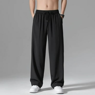 Lroveb Mens Wide Leg Athletic Pants Loose Fit Drawstring Jogging Sweatpants with Pockets Running Workout Pants Casual Lounge Pants Black
