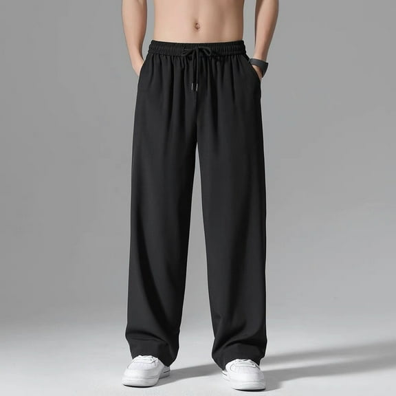 Lroveb Mens Wide Leg Athletic Pants Loose Fit Drawstring Jogging Sweatpants with Pockets Running Workout Pants Casual Lounge Pants Black