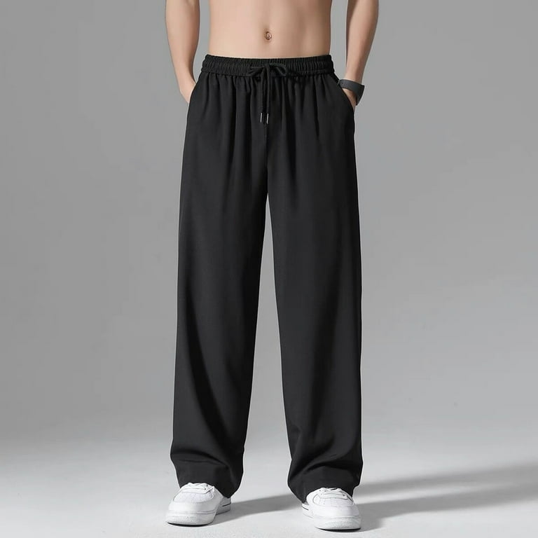 Lroveb Mens Wide Leg Athletic Pants Loose Fit Drawstring Jogging Sweatpants with Pockets Running Workout Pants Casual Lounge Pants Black Walmart