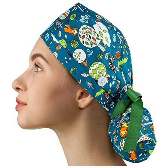Lroveb Nurse Caps for Women and Men Scrub Cap with Buttons Bouffant Hat Sweatband Womens Mens Hat
