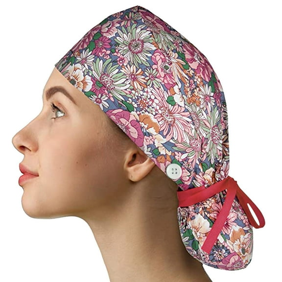 Lroveb Nurse Caps for Women and Men Scrub Cap with Buttons Bouffant Hat Sweatband Womens Mens Hat