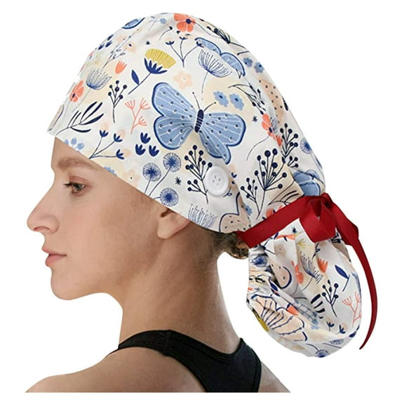 Lroveb Nurse Caps for Women and Men Scrub Cap with Buttons Bouffant Hat Sweatband Womens Mens Hat