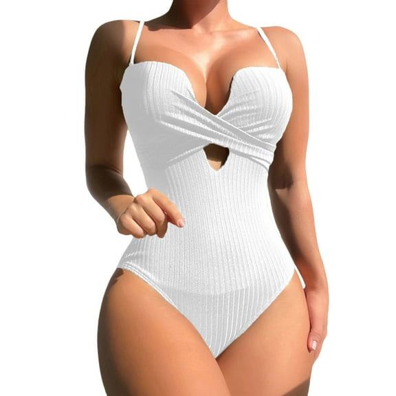 Lroveb One Piece Swimsuits for Women Swimsuit Sexy Bikini Solid Color Stripes Conjoined High Waist Beach Suit Monokini Bathing Suit