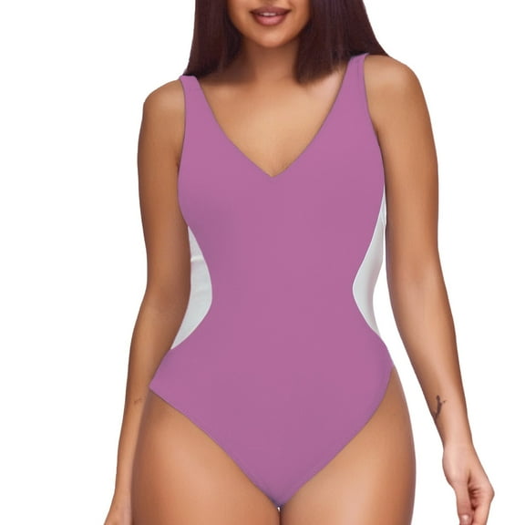 Lroveb One Piece Swimsuits for Women Swimsuit Slimming Bathing Suit Deep V Neck Color Block Back Swimwear Monokini Bathing Suit