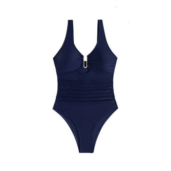Lroveb One Piece Swimsuits for Women Tummy Ruched Slimming Bathing Suit Deep V Neck Swimsuit Monokini Bathing Suit
