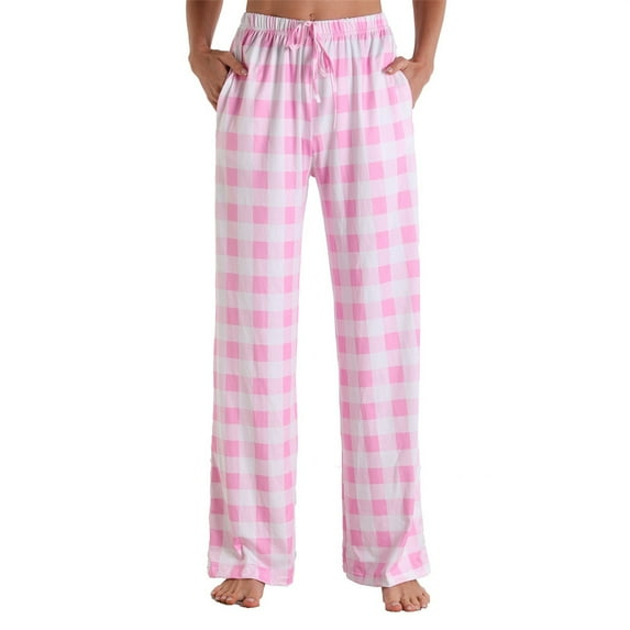 Lroveb Pajama Pants for Women, Lounge Pants Womens, Womens Autumn Winter Home Casual Sports Pocket Checkered Printed Straight Pants Pink