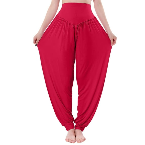 Lroveb Palazzo Pants for Women,High Waisted Baggy Hippie Gypsy Boho Pants, Pants High Yoga Beach Plus Size Closing Dance Chi Clothes Leggings Watermelon Red