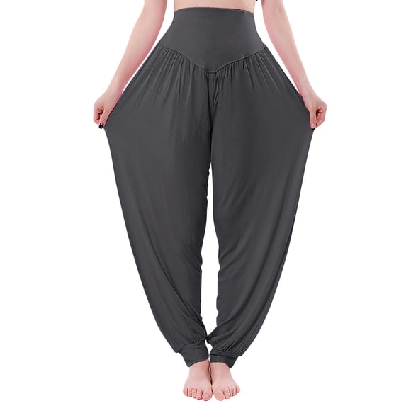 Lroveb Palazzo Pants for Women,High Waisted Baggy Hippie Gypsy Boho Pants, Pants High Yoga Beach Plus Size Closing Dance Chi Clothes Leggings Dark Gray