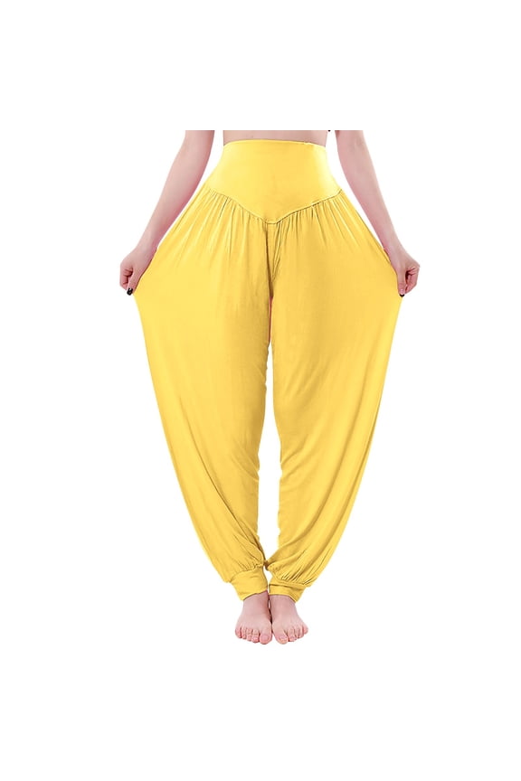 Palazzo Pants for Women,High Waisted Baggy Hippie Gypsy Boho Pants, Pants High Yoga Beach Plus Size Closing Dance Chi Clothes Leggings Yellow