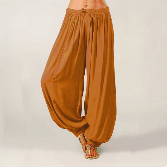 Lroveb Palazzo Pants for Women,High Waisted Baggy Hippie Gypsy Boho Pants, Plus Size Solid Color Casual Loose Pants Yoga Trousers Brown