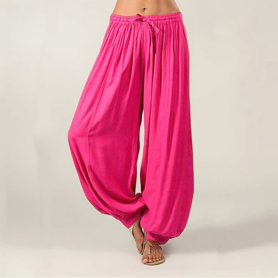 Lroveb Palazzo Pants for Women,High Waisted Baggy Hippie Gypsy Boho Pants, Plus Size Solid Color Casual Loose Pants Yoga Trousers Hot Pink