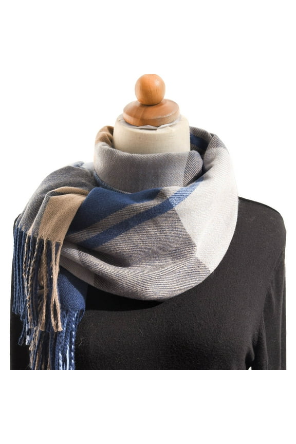 Plaid Scarf for Women Fall Winter Colorful Shawl Thickening Warm Fringe Scarf Scarves