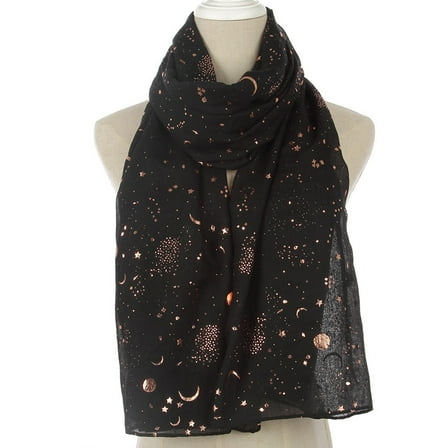Lroveb Scarf for Women Fashion Star Moon Foil Printed Scarf Wrap Silk Shawl Travel Scarves Scarves