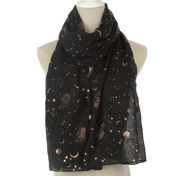 Lroveb Scarf for Women Fashion Star Moon Foil Printed Scarf Wrap Silk Shawl Travel Scarves Scarves