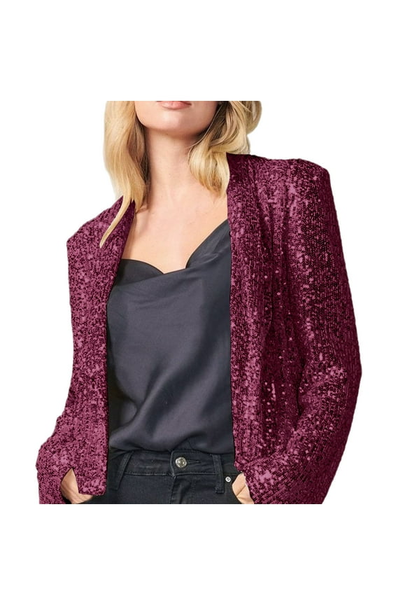 Sequin Blazer for Women Trendy Open Front Glitter Sparkly Jacket Party Club Long Sleeve Lapel Cardigan Coat