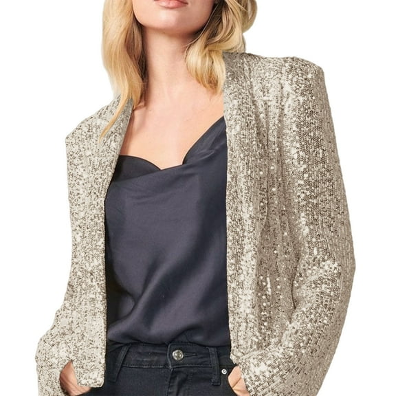 Lroveb Sequin Blazer for Women Trendy Open Front Glitter Sparkly Jacket Party Club Long Sleeve Lapel Cardigan Coat