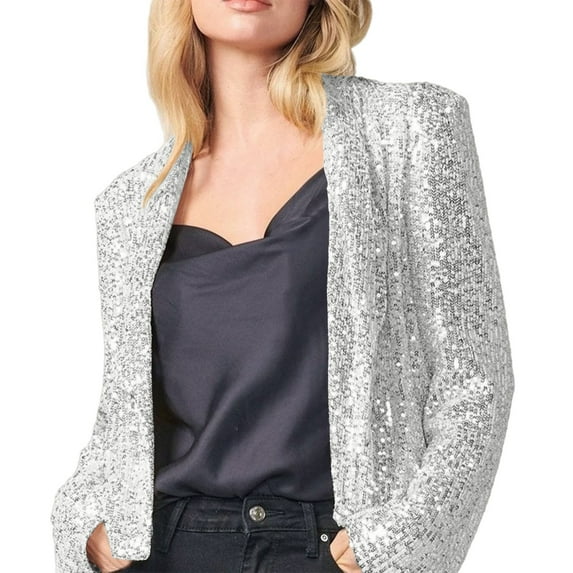 Lroveb Sequin Blazer for Women Trendy Open Front Glitter Sparkly Jacket Party Club Long Sleeve Lapel Cardigan Coat