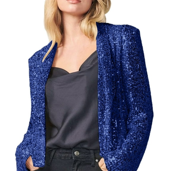 Lroveb Sequin Blazer for Women Trendy Open Front Glitter Sparkly Jacket Party Club Long Sleeve Lapel Cardigan Coat