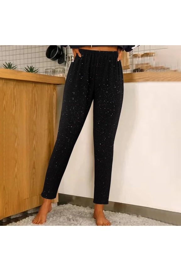 Sequin Pants for Women, Womens Sparkly High Waisted Trousers, Ladies Casual Shining Slimming Versatile Pants Black