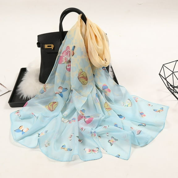 Lroveb Silk Scarf for Women 160*50Cm Flower Print Long Soft Wrap Scarf Simulation Shawl Scarves Scarf