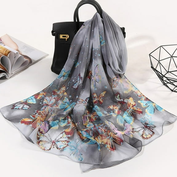 Lroveb Silk Scarf for Women 160*50Cm Flower Print Long Soft Wrap Scarf Simulation Shawl Scarves Scarf