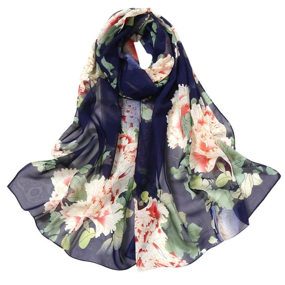 Lroveb Silk Scarf for Women Fashion Flower Print Long Soft Wrap Scarf Simulation Shawl Scarves Scarf