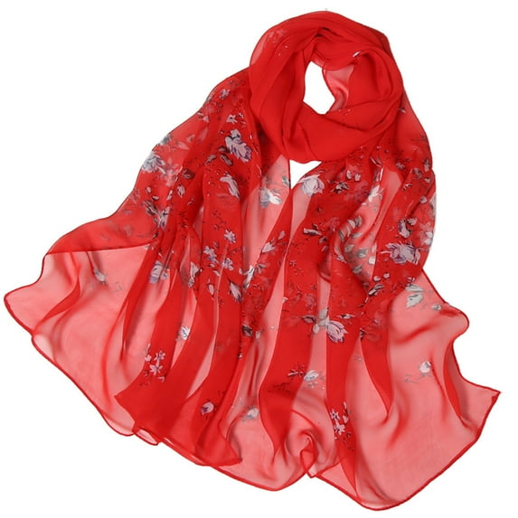 Lroveb Silk Scarf for Women Fashion Roses Printing Long Soft Wrap Scarf Simulation Shawl Scarves Scarf