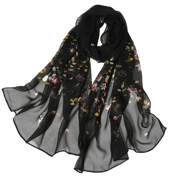 Lroveb Silk Scarf for Women Fashion Roses Printing Long Soft Wrap Scarf Simulation Shawl Scarves Scarf