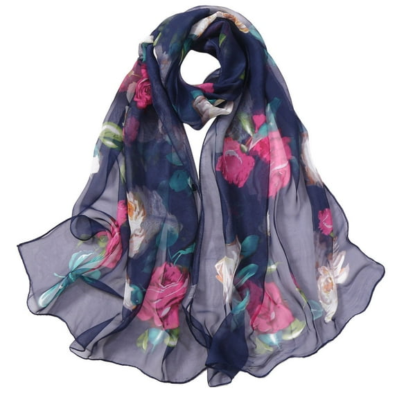 Lroveb Silk Scarf for Women Fashion Roses Printing Long Soft Wrap Scarf Simulation Shawl Scarves Scarf