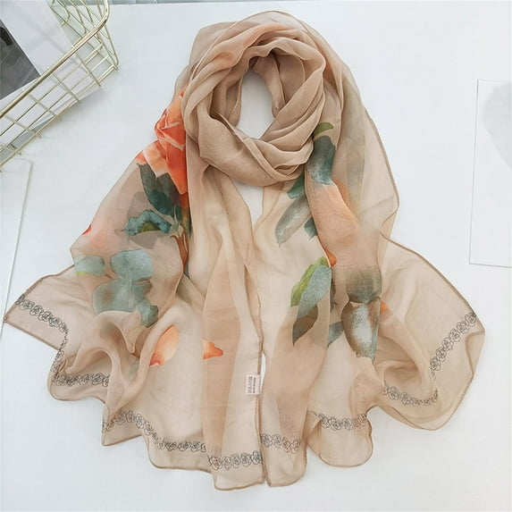 Lroveb Silk Scarf for Women Scarfs Lightweight Print Floral Pattern Scarf Shawl Fashion Scarves Sunscreen Shawls Wraps Spring Scarves
