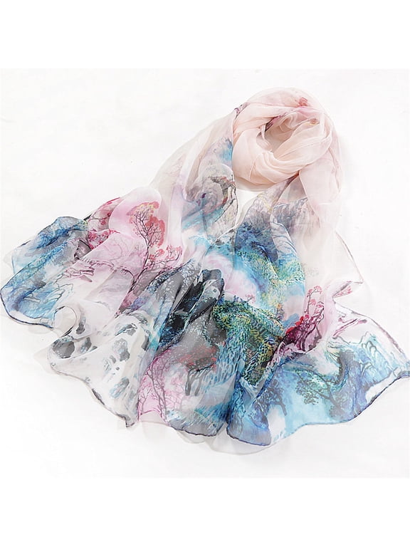Silk Scarf for Women Scarfs Lightweight Print Floral Pattern Scarf Shawl Fashion Scarves Sunscreen Shawls Wraps Spring Scarves